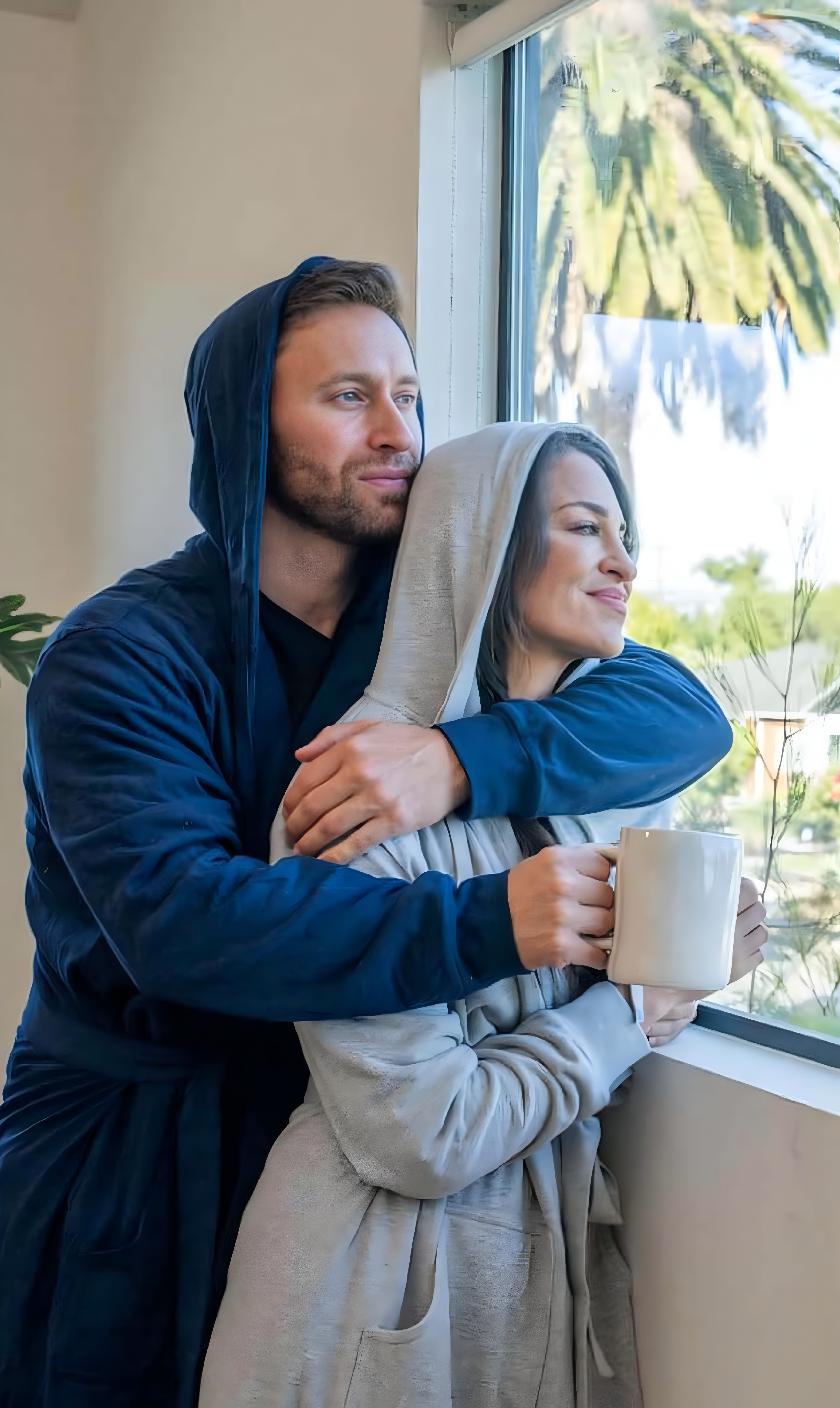 customer wearing dude robe with hood